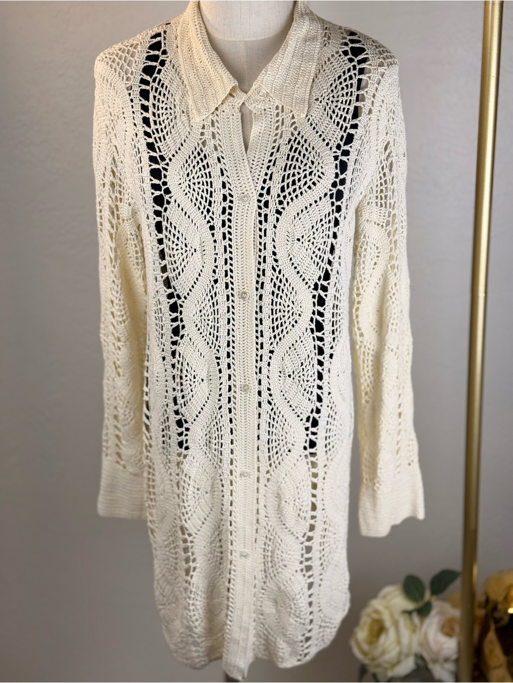 Helmut Lang NWT "Plaster"Pointelle Crochet Cardigan|Quiet Luxury/Old Money M